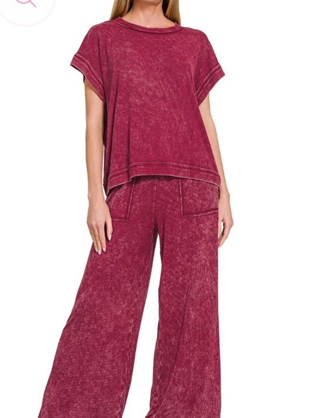 NWOT ZENANA Women's Two-Piece Lounge Set - Cabernet sz S
